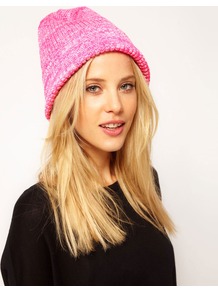 Neon Rib Boyfriend Knit Beanie - predominant colour: hot pink; occasions: casual; style: beanie; size: standard; material: knits; pattern: plain