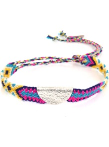 Individual Silver Taco Bracelet - occasions: casual, holiday; predominant colour: multicoloured; style: friendship bracelet; size: small; material: fabric; finish: plain; embellishment: chain/metal