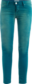 Jayrod Mid Rise Skinny Jeans - style: skinny leg; pattern: plain; waist: low rise; pocket detail: traditional 5 pocket; predominant colour: turquoise; occasions: casual, evening; length: ankle length; fibres: cotton - stretch; jeans detail: whiskering, shading down centre of thigh; texture group: denim; pattern type: fabric