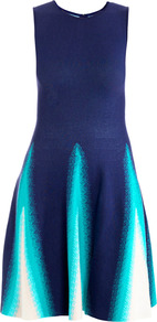 Triangle Jacquard Dress - sleeve style: sleeveless; predominant colour: navy; secondary colour: turquoise; occasions: evening, work, holiday; length: just above the knee; fit: fitted at waist & bust; style: fit & flare; fibres: viscose/rayon - stretch; neckline: crew; hip detail: contrast fabric/print detail at hip; sleeve length: sleeveless; pattern type: fabric; pattern size: standard; pattern: patterned/print; texture group: brocade/jacquard