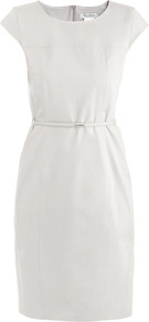 Aramis Dress - style: shift; sleeve style: capped; fit: tailored/fitted; pattern: plain; waist detail: belted waist/tie at waist/drawstring; predominant colour: white; occasions: work, occasion; length: just above the knee; fibres: cotton - stretch; neckline: crew; sleeve length: short sleeve; texture group: other - light to midweight