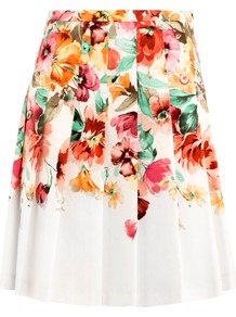 Molina Skirt - fit: loose/voluminous; waist: high rise; occasions: casual, occasion; length: just above the knee; style: a-line; fibres: cotton - stretch; hip detail: structured pleats at hip; waist detail: narrow waistband; predominant colour: multicoloured; trends: high impact florals; pattern type: fabric; pattern size: big & busy; pattern: florals; texture group: other - light to midweight