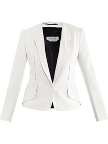Fagiani Jacket - pattern: plain; style: single breasted blazer; collar: standard lapel/rever collar; predominant colour: white; occasions: evening, work, occasion; length: standard; fit: tailored/fitted; fibres: polyester/polyamide - mix; waist detail: fitted waist; sleeve length: long sleeve; sleeve style: standard; collar break: low/open; pattern type: fabric; texture group: woven light midweight