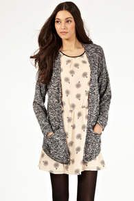 Cut And Sew Longer Line Cardigan - sleeve style: dolman/batwing; pattern: plain; length: below the bottom; neckline: collarless open; style: open front; predominant colour: black; occasions: casual, work; fibres: viscose/rayon - stretch; fit: loose; sleeve length: long sleeve; texture group: knits/crochet; pattern type: knitted - fine stitch