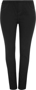Black Jeggings - pattern: plain; style: leggings; waist detail: elasticated waist; pocket detail: traditional 5 pocket; waist: mid/regular rise; predominant colour: black; occasions: casual; length: ankle length; fibres: cotton - stretch; texture group: denim; fit: skinny/tight leg; pattern type: fabric