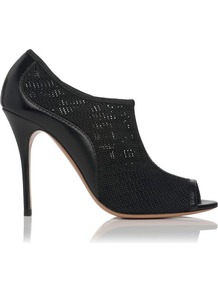 Cancun Leather Peep Toe Shoe Boot Black - predominant colour: black; occasions: evening, work, occasion; material: leather; heel: stiletto; toe: open toe/peeptoe; boot length: shoe boot; style: standard; finish: plain; pattern: plain; heel height: very high