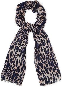 Calinda Leopard Print Scarf Blue Print Navy - predominant colour: navy; secondary colour: stone; occasions: casual, evening, work; type of pattern: heavy; style: regular; size: standard; material: fabric; pattern: animal print