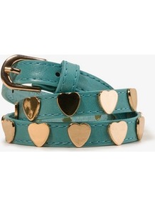 Heart Stud Waist Belt - predominant colour: teal; secondary colour: gold; occasions: casual, evening; style: classic; size: skinny; worn on: waist; material: faux leather; pattern: plain; finish: plain; embellishment: chain/metal