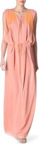 Marnay Dress - neckline: round neck; fit: loose; sleeve style: sleeveless; style: maxi dress; back detail: low cut/open back; waist detail: belted waist/tie at waist/drawstring; bust detail: ruching/gathering/draping/layers/pintuck pleats at bust; predominant colour: blush; secondary colour: coral; occasions: evening, occasion; length: floor length; fibres: polyester/polyamide - 100%; sleeve length: sleeveless; texture group: sheer fabrics/chiffon/organza etc.; trends: volume; pattern type: fabric; pattern: colourblock