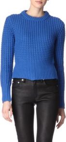 Lia Knitted Jumper - pattern: plain; length: cropped; style: standard; predominant colour: royal blue; occasions: casual, work; fibres: cotton - 100%; fit: standard fit; neckline: crew; sleeve length: long sleeve; sleeve style: standard; texture group: knits/crochet; pattern type: knitted - big stitch