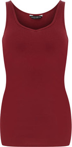 Burgundy V Neck Vest - neckline: v-neck; pattern: plain; sleeve style: sleeveless; length: below the bottom; style: vest top; predominant colour: burgundy; occasions: casual, holiday; fibres: cotton - 100%; fit: tight; sleeve length: sleeveless; texture group: jersey - clingy; trends: sporty redux; pattern type: fabric