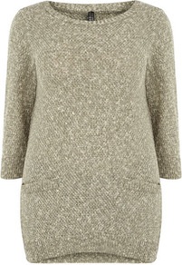 Khaki And Cream Jumper - neckline: round neck; pattern: plain; length: below the bottom; style: standard; predominant colour: champagne; occasions: casual, work; fibres: acrylic - 100%; fit: standard fit; sleeve length: 3/4 length; sleeve style: standard; texture group: knits/crochet; pattern type: knitted - other