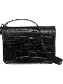 The Frankfurt Mock Croc Leather Across Body Handbag, Black - predominant colour: black; occasions: casual, evening, work; type of pattern: light; style: shoulder; length: shoulder (tucks under arm); size: small; material: leather; pattern: plain; finish: plain