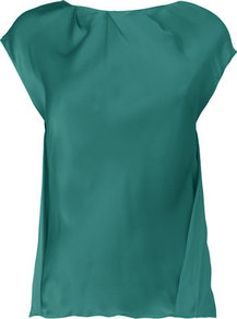 Romia Silk Cap Sleeve Top Green Emerald - neckline: round neck; sleeve style: capped; pattern: plain; bust detail: ruching/gathering/draping/layers/pintuck pleats at bust; predominant colour: emerald green; occasions: casual, evening, occasion; length: standard; style: top; fibres: silk - 100%; fit: straight cut; sleeve length: sleeveless; texture group: silky - light; pattern type: fabric; pattern size: standard