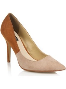Beige Eden Two Tone High Heel Court Shoes - predominant colour: ivory; secondary colour: tan; occasions: evening, work, occasion; material: faux leather; heel height: high; heel: stiletto; toe: pointed toe; style: courts; finish: plain; pattern: colourblock