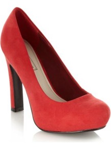 Red Suedette High Heel Court Shoes - predominant colour: true red; occasions: evening, work, occasion; material: suede; heel height: high; heel: standard; toe: round toe; style: courts; finish: plain; pattern: plain