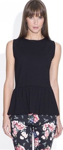 Sleeveless Peplum T Shirtin Stretch Milano Knit - pattern: plain; sleeve style: sleeveless; style: standard; predominant colour: black; occasions: casual, evening, work, occasion; length: standard; fibres: polyester/polyamide - mix; fit: slim fit; neckline: crew; hip detail: ruching/gathering at hip; back detail: embellishment at back; sleeve length: sleeveless; pattern type: fabric; texture group: jersey - stretchy/drapey