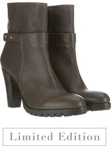 Khaki Stud Strap Ankle Boots - predominant colour: chocolate brown; secondary colour: gold; occasions: casual, evening, work; material: leather; heel height: mid; embellishment: studs; heel: platform; toe: round toe; boot length: ankle boot; style: standard; finish: plain; pattern: plain