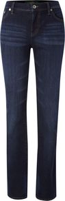 Straight Leg Stretch Jeans, Denim Mid Wash - style: straight leg; length: standard; pattern: plain; pocket detail: traditional 5 pocket; waist: mid/regular rise; predominant colour: navy; occasions: casual; fibres: cotton - stretch; jeans detail: whiskering, dark wash, washed/faded; texture group: denim; pattern type: fabric