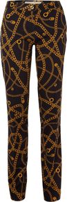 Women's Skinny Chain Print Jeans, Navy - style: skinny leg; length: standard; pocket detail: traditional 5 pocket; waist: mid/regular rise; predominant colour: navy; secondary colour: gold; occasions: casual, evening, holiday; fibres: cotton - stretch; texture group: denim; trends: statement prints; pattern type: fabric; pattern size: standard; pattern: patterned/print