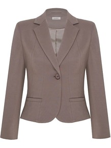 Women's Cropped Jacket, Grey - pattern: plain; style: single breasted blazer; collar: standard lapel/rever collar; predominant colour: taupe; occasions: casual, work; length: standard; fit: tailored/fitted; fibres: viscose/rayon - stretch; sleeve length: long sleeve; sleeve style: standard; collar break: medium; pattern type: fabric; texture group: woven light midweight