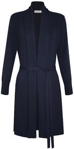 Longline Textured Cardigan, Navy - pattern: plain; neckline: shawl; style: belted; predominant colour: navy; occasions: casual, work; fibres: viscose/rayon - stretch; fit: standard fit; length: mid thigh; waist detail: belted waist/tie at waist/drawstring; sleeve length: long sleeve; sleeve style: standard; texture group: knits/crochet; pattern type: knitted - fine stitch