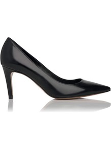 Florina Leather Point Toe Court Shoe Black - predominant colour: black; occasions: evening, work, occasion; material: leather; heel height: mid; heel: stiletto; toe: pointed toe; style: courts; finish: plain; pattern: plain