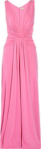 Plunge Front Silk Jersey Gown - neckline: plunge; fit: empire; pattern: plain; sleeve style: sleeveless; style: maxi dress; waist detail: twist front waist detail/nipped in at waist on one side/soft pleats/draping/ruching/gathering waist detail; predominant colour: pink; occasions: evening, occasion; length: floor length; fibres: silk - 100%; hip detail: soft pleats at hip/draping at hip/flared at hip; sleeve length: sleeveless; pattern type: fabric; texture group: jersey - stretchy/drapey