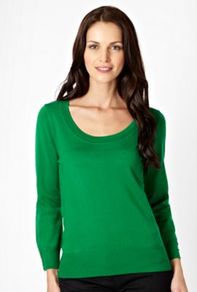 Green Scoop Neck Top - pattern: plain; predominant colour: emerald green; occasions: casual; length: standard; style: top; neckline: scoop; fibres: acrylic - mix; fit: straight cut; sleeve length: long sleeve; sleeve style: standard; texture group: knits/crochet; pattern type: knitted - fine stitch