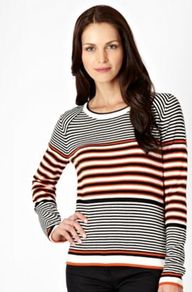 Black And White Striped Jumper - neckline: round neck; pattern: horizontal stripes; style: standard; secondary colour: white; predominant colour: black; occasions: casual, work; length: standard; fit: standard fit; sleeve length: long sleeve; sleeve style: standard; texture group: knits/crochet; pattern type: knitted - fine stitch; pattern size: standard; fibres: viscose/rayon - mix