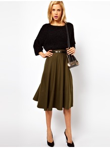 Midi Skirt In Ponte - length: below the knee; pattern: plain; fit: loose/voluminous; waist: high rise; waist detail: belted waist/tie at waist/drawstring; predominant colour: khaki; occasions: casual, work; style: a-line; fibres: polyester/polyamide - stretch; pattern type: fabric; texture group: jersey - stretchy/drapey
