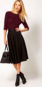 Midi Skirt In Ponte - length: calf length; pattern: plain; fit: loose/voluminous; waist detail: embellishment at waist/feature waistband; waist: high rise; predominant colour: black; occasions: casual, work; style: a-line; fibres: polyester/polyamide - stretch; pattern type: fabric; texture group: jersey - stretchy/drapey