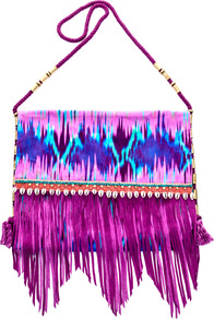 Snake Faze Embellished Shoulder Bag - secondary colour: turquoise; occasions: casual, holiday; predominant colour: multicoloured; type of pattern: standard; style: shoulder; length: across body/long; size: standard; material: fabric; embellishment: fringing; pattern: tie dye; trends: statement prints; finish: plain
