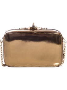 Sapone Clutch - predominant colour: bronze; occasions: evening, occasion, holiday; type of pattern: standard; style: clutch; length: hand carry; size: mini; material: leather; embellishment: zips; pattern: plain; trends: metallics; finish: metallic