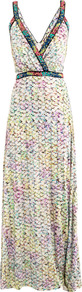 Ria Pastel Bloom Print Dress - neckline: low v-neck; fit: fitted at waist; sleeve style: sleeveless; style: maxi dress; occasions: evening, occasion, holiday; length: floor length; fibres: silk - 100%; predominant colour: multicoloured; sleeve length: sleeveless; trends: modern geometrics; pattern type: fabric; pattern size: big & busy; pattern: patterned/print; texture group: jersey - stretchy/drapey
