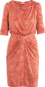 Frida Dot Print Dress - style: shift; neckline: slash/boat neckline; waist detail: fitted waist; back detail: cowl/draping/scoop at back; secondary colour: white; predominant colour: true red; occasions: casual, evening; length: just above the knee; fit: body skimming; fibres: silk - 100%; shoulder detail: added shoulder detail; sleeve length: 3/4 length; sleeve style: standard; trends: statement prints; pattern type: fabric; pattern size: big & busy; pattern: patterned/print; texture group: jersey - stretchy/drapey