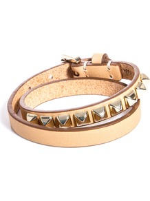 Eliza Double Bracelet - predominant colour: nude; secondary colour: gold; occasions: casual, evening, work, holiday; style: buckle; size: standard; material: leather; finish: plain; embellishment: studs