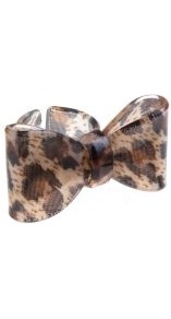 Leopard Print Oversize Bow Ring - secondary colour: chocolate brown; predominant colour: camel; occasions: casual, evening, holiday; style: cocktail; size: large/oversized; material: plastic/rubber; finish: plain; embellishment: bow