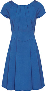 Jemima Fit And Flare Dress - neckline: round neck; pattern: plain; waist detail: fitted waist; back detail: low cut/open back; predominant colour: royal blue; occasions: evening, work, occasion; length: just above the knee; fit: fitted at waist & bust; style: fit & flare; fibres: viscose/rayon - stretch; hip detail: structured pleats at hip; sleeve length: short sleeve; sleeve style: standard; texture group: crepes; bust detail: tiers/frills/bulky drapes/pleats; pattern type: fabric