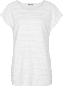 Elle Technique Jersey Top - neckline: round neck; sleeve style: capped; pattern: plain; length: below the bottom; style: t-shirt; back detail: contrast pattern/fabric at back; predominant colour: white; occasions: casual, work, holiday; fibres: viscose/rayon - 100%; fit: straight cut; sleeve length: short sleeve; pattern type: fabric; texture group: jersey - stretchy/drapey; embellishment: lace