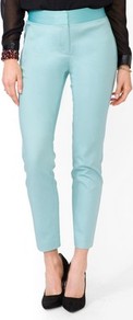 Satin Trim Trousers - pattern: plain; pocket detail: small back pockets, pockets at the sides; waist detail: wide waistband/cummerbund; waist: mid/regular rise; predominant colour: pale blue; occasions: casual, evening, work, holiday; length: ankle length; fibres: cotton - stretch; hip detail: fitted at hip (bottoms); texture group: cotton feel fabrics; fit: slim leg; pattern type: fabric; style: standard