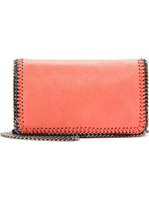 Falabella Shaggy Deer Mini Shoulder Bag - predominant colour: coral; occasions: casual, evening, occasion, holiday; type of pattern: standard; style: clutch; length: shoulder (tucks under arm); size: small; material: faux leather; pattern: plain; trends: fluorescent; finish: plain; embellishment: chain/metal
