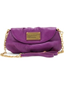 Karlie Leather Shoulder Bag - predominant colour: purple; secondary colour: gold; occasions: casual, evening, holiday; style: shoulder; length: across body/long; size: standard; material: leather; pattern: plain; finish: plain; embellishment: chain/metal
