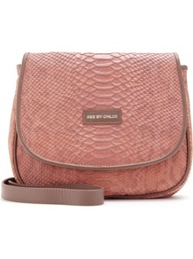 Snake Print Shoulder Bag - predominant colour: pink; occasions: casual, work; type of pattern: light; style: shoulder; length: across body/long; size: standard; material: leather; pattern: animal print; finish: plain