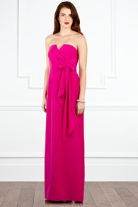 Zuzanna Maxi - neckline: strapless (straight/sweetheart); fit: empire; pattern: plain; style: maxi dress; sleeve style: strapless; waist detail: belted waist/tie at waist/drawstring; predominant colour: hot pink; occasions: evening, occasion; length: floor length; fibres: silk - 100%; sleeve length: sleeveless; texture group: silky - light; pattern type: fabric