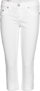 Lizzy Rolled Cuff Capri Jeans - style: skinny leg; pattern: plain; pocket detail: traditional 5 pocket; waist: mid/regular rise; predominant colour: white; occasions: casual, holiday; length: calf length; fibres: cotton - stretch; jeans & bottoms detail: turn ups; texture group: denim; pattern type: fabric