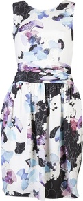 Sleeveless Wrapped Dress - neckline: round neck; fit: tailored/fitted; sleeve style: sleeveless; waist detail: wide waistband/cummerbund; style: tulip; back detail: contrast pattern/fabric at back; secondary colour: lilac; occasions: casual, evening, work, occasion; length: just above the knee; fibres: silk - 100%; hip detail: soft pleats at hip/draping at hip/flared at hip; predominant colour: multicoloured; sleeve length: sleeveless; texture group: silky - light; trends: high impact florals; pattern type: fabric; pattern size: big & busy; pattern: florals