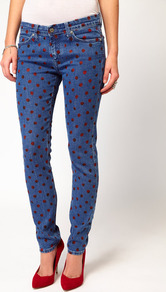 Jeans Breathless Painted Spot Skinny Jeans - style: skinny leg; length: standard; pattern: polka dot; pocket detail: traditional 5 pocket; waist: mid/regular rise; secondary colour: true red; predominant colour: denim; occasions: casual, evening, holiday; fibres: cotton - stretch; texture group: denim; pattern type: fabric; pattern size: standard