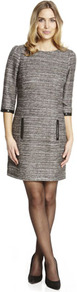Limited Edition Boucle Shift Dress - style: shift; pattern: plain; predominant colour: mid grey; occasions: casual, evening, work; length: just above the knee; fit: soft a-line; fibres: polyester/polyamide - mix; neckline: crew; sleeve length: 3/4 length; sleeve style: standard; pattern type: fabric; texture group: tweed - light/midweight