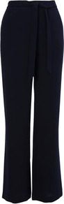Navy Petite Soft Wide Leg Trouser - length: standard; pattern: plain; waist: high rise; waist detail: belted waist/tie at waist/drawstring; predominant colour: navy; occasions: work; fibres: polyester/polyamide - 100%; texture group: crepes; fit: wide leg; pattern type: fabric; style: standard